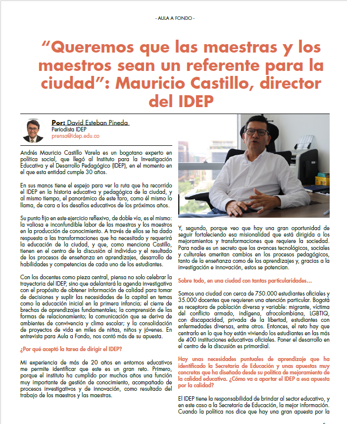 “Queremos que las maestras y los maestros sean un referente para la ciudad”: Mauricio Castillo, director del IDEP