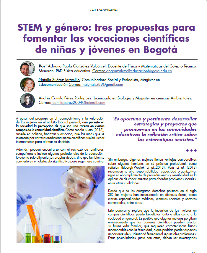 STEM y género: tres propuestas para fomentar las vocaciones científicas de niñas y jóvenes en Bogotá